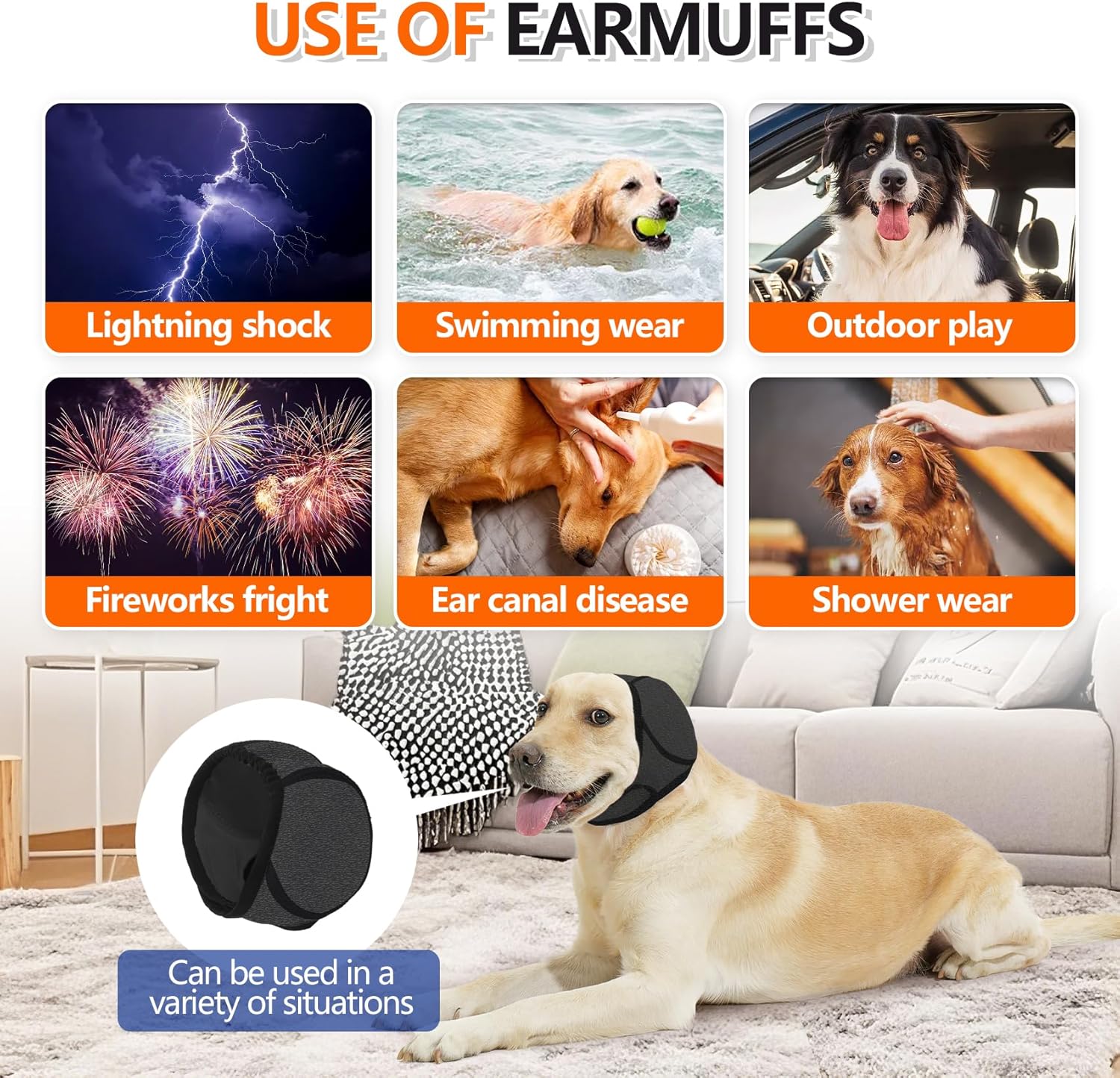 Protetores de ouvido para cães para banho, natação e alívio da ansiedade sonora, elásticos e à prova d'água (cinza, M) - 6