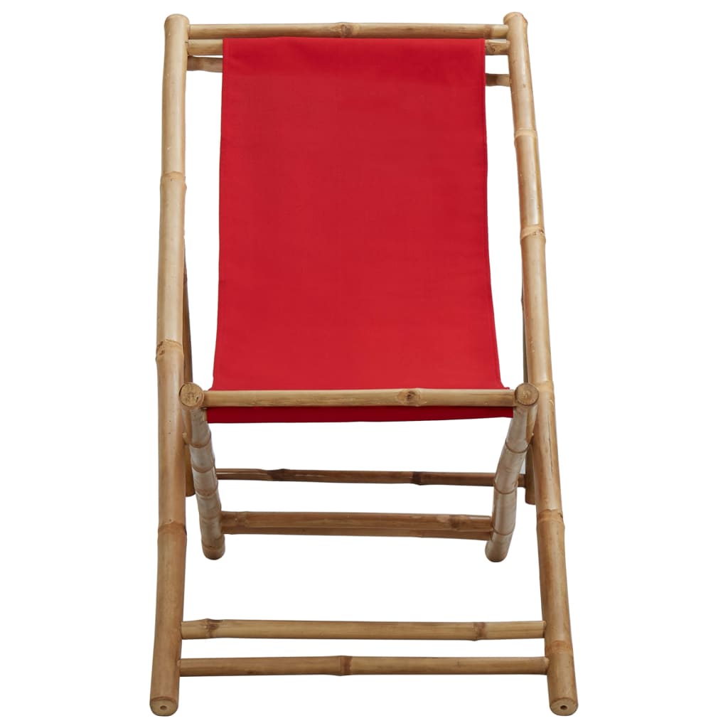 Chaise de terrasse Bambou et toile Rouge - 2