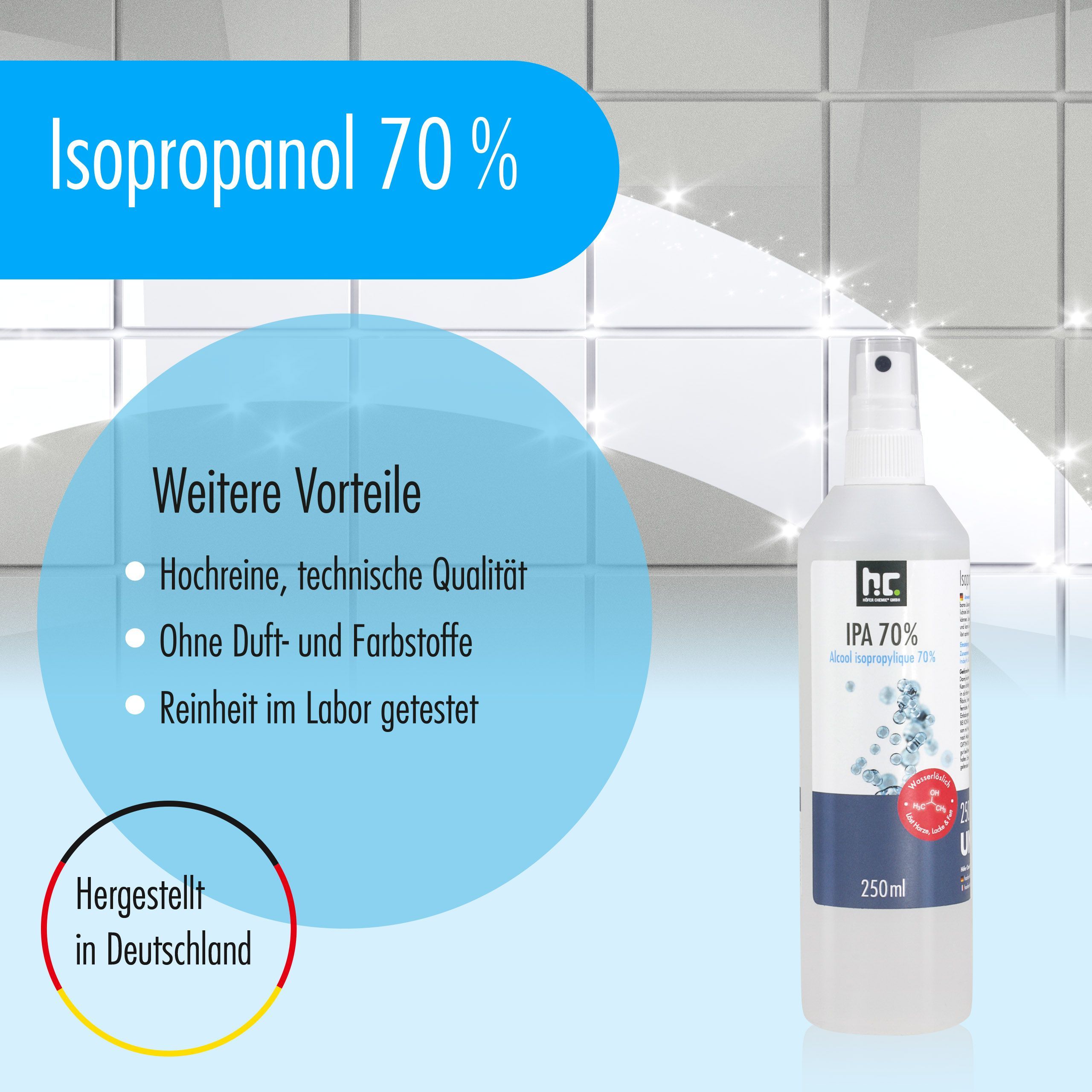 1 x Alcool isopropylique 70% Höfer Chemie® en bouteille de 1 L - 6