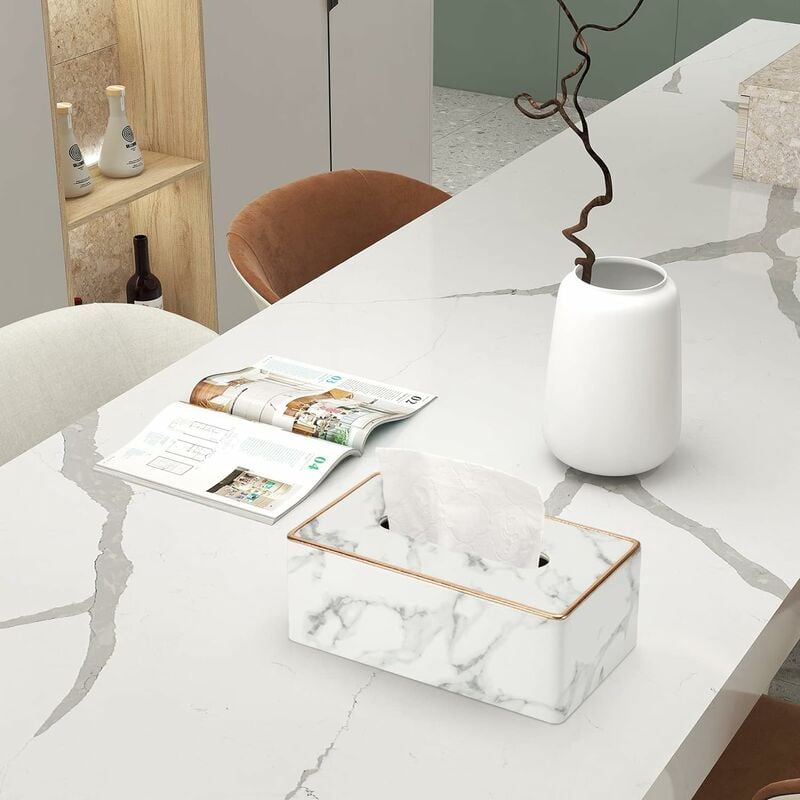 Prostokątna osłona na pudełko chusteczek ze sztucznej skóry do dekoracji domu, biura i samochodu, 25,4 x 13,2 x 10,5 cm, wzór marmuru Phnom Penh - 3