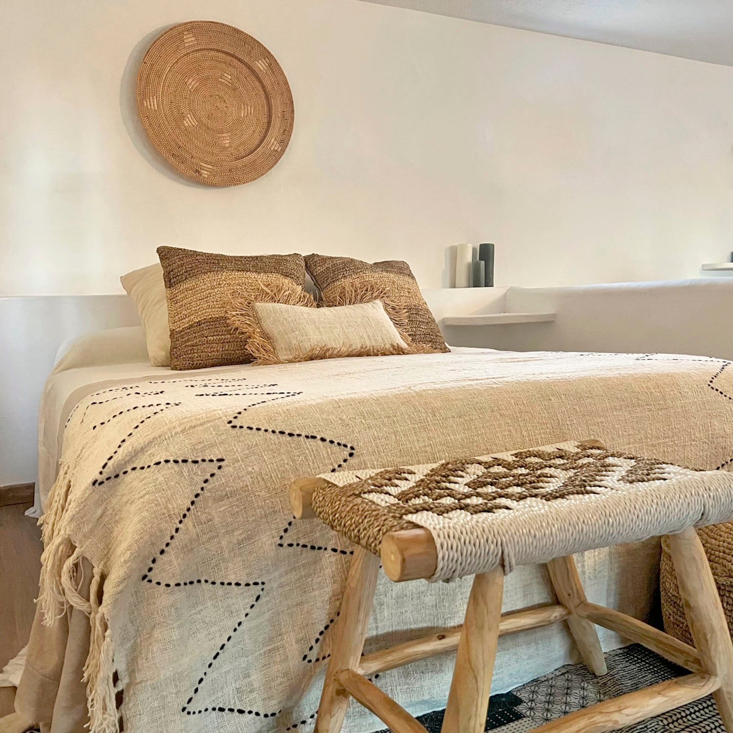 Décoration murale en rotin beige 70 cm - 3