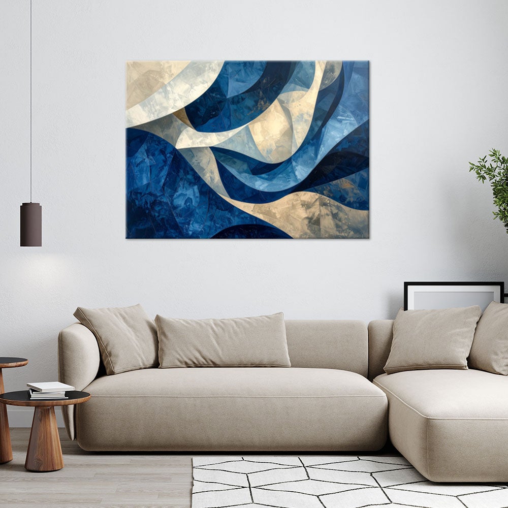 Obraz do salonu sypialni biura, Fale Abstrakcja niebieski beżowy 90x60 - 2