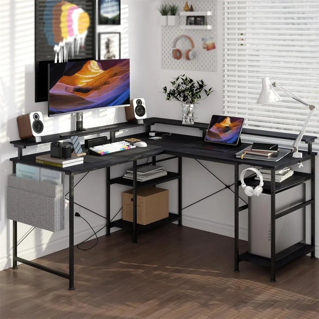 Scrivania Gaming ad L con LED & Presa di Corrente, Scrivania