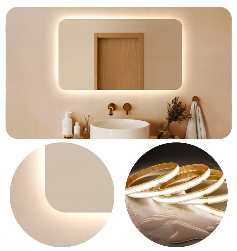 Lustro Led 120x90 cm Zaokrąglone Rogi Podświetlane Ledowe + COB 480 Diod/M