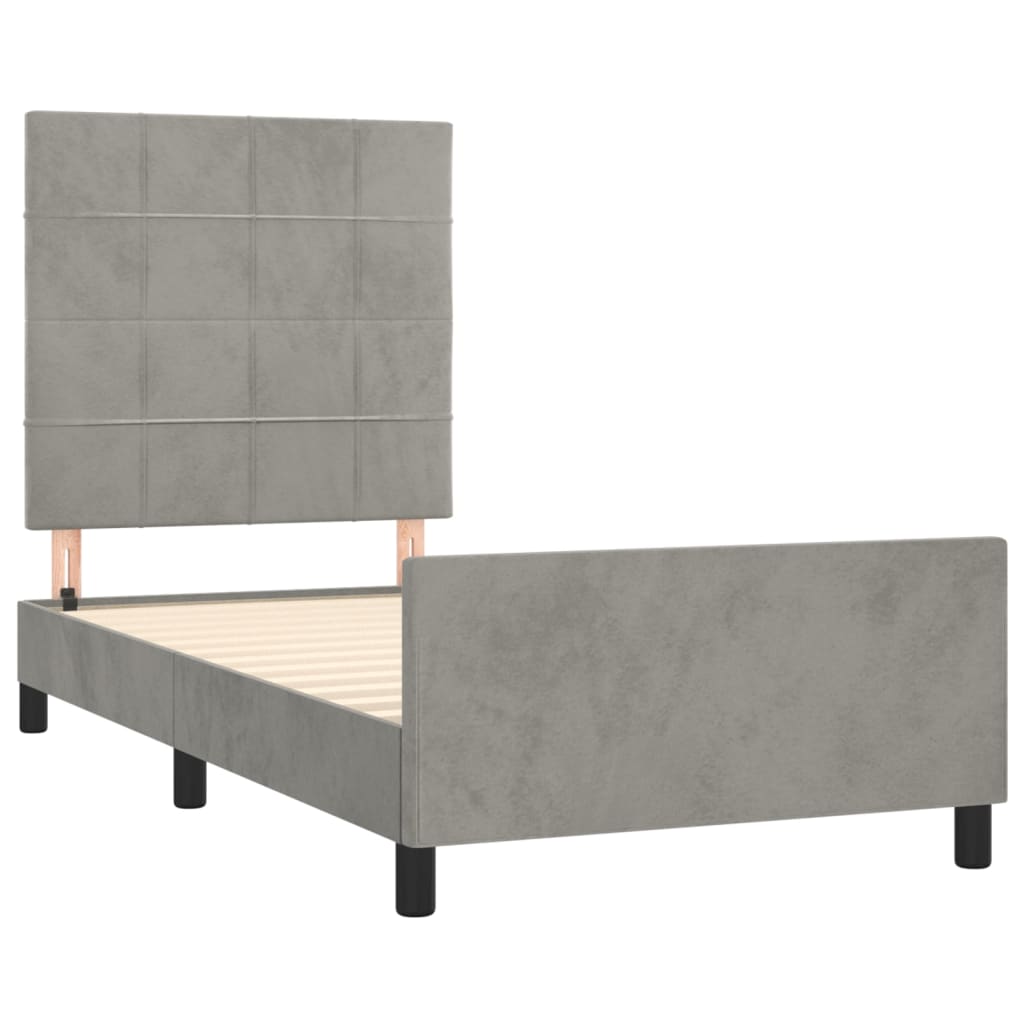 Cadre de lit sans matelas gris clair 100 x 200 cm en velours - 4