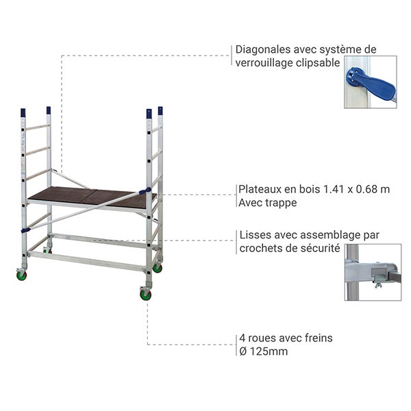 Echafaudage roulant alu - Hauteur de travail maximale de 3.00m. - AL205 - 4