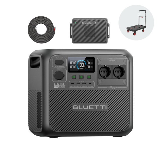 BLUETTI Elite 200 V2 Station d'Énergie Portable Avec Charger 2, 2073,6Wh Batterie LFP de Secours , Recharge complète via voiture en 2,4h, pour camping