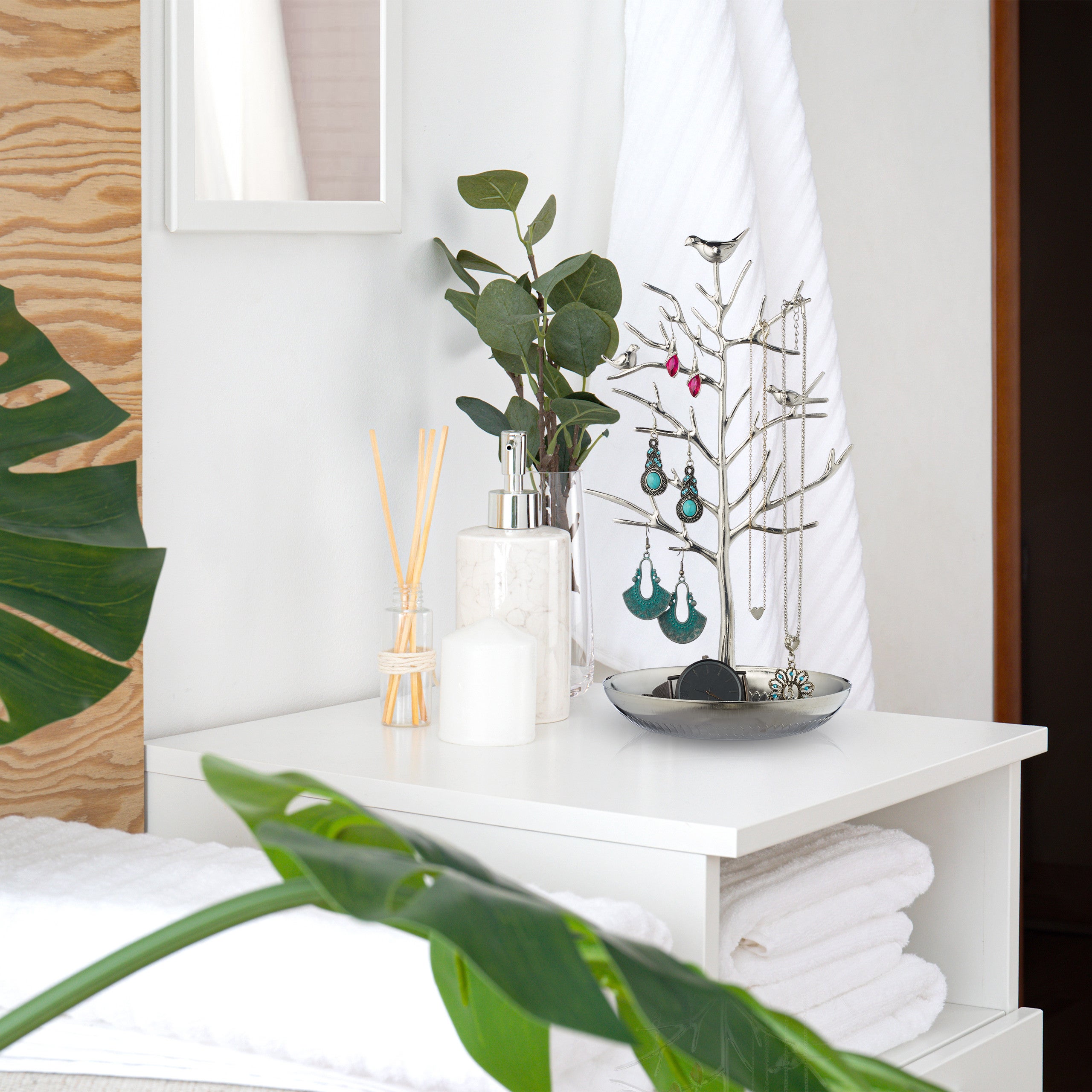 Porte-bijoux en forme d’arbre, pour colliers, boucles d’oreilles, bracelets, HxLxP 30 x 16 x 15 cm, blanc, Relaxdays - 5