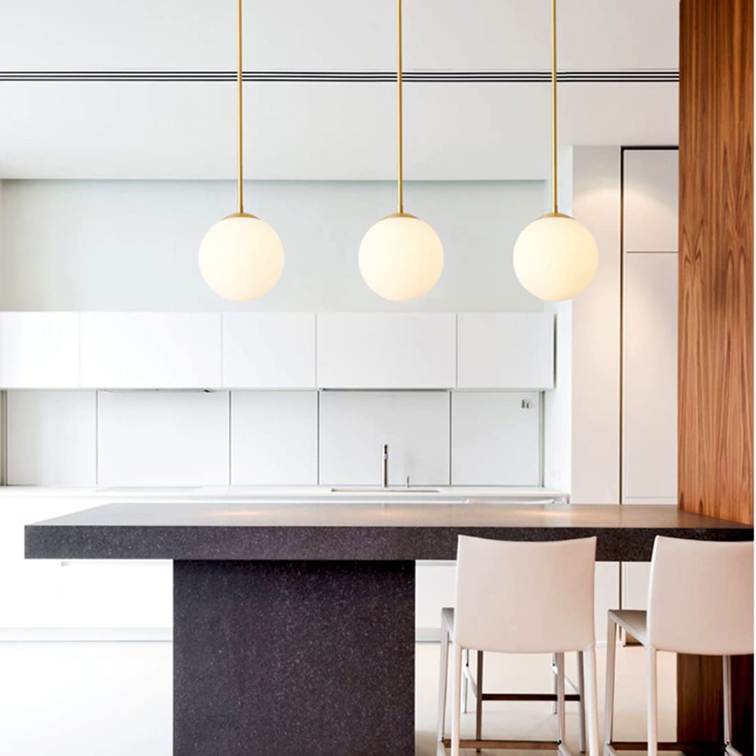 Zestaw 3 wysokiej klasy żyrandoli LED, lampa wisząca z połowy XX wieku z żarówką i szklanym kloszem, regulowana lampa sufitowa, ciepłe światło (φ25cm) - 6