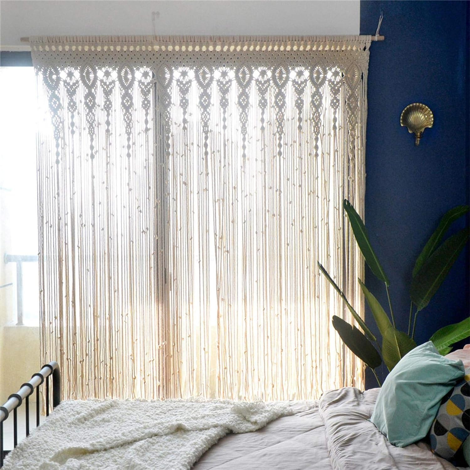 Rideau bohème fait main 90x180 cm - Décoration artisanale pour portes et fenêtres, style ethnique chic - 4