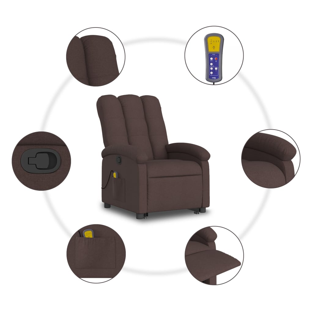 Fauteuil inclinable de massage Marron foncé Tissu - 7