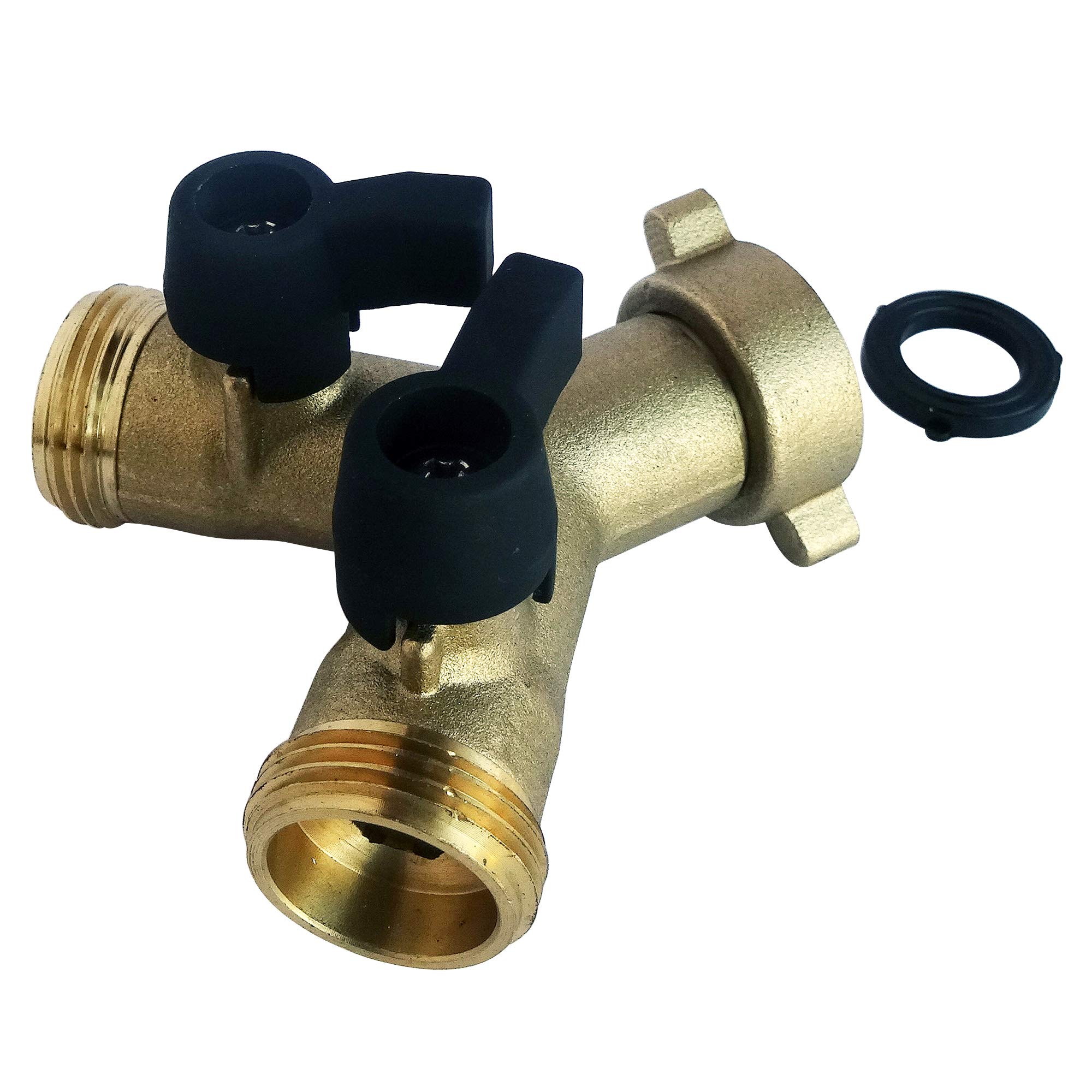 Raccord laiton 2 voies en Y avec vannes 1/4 tour MF 20/27 pour tuyau d'alimentation - 2