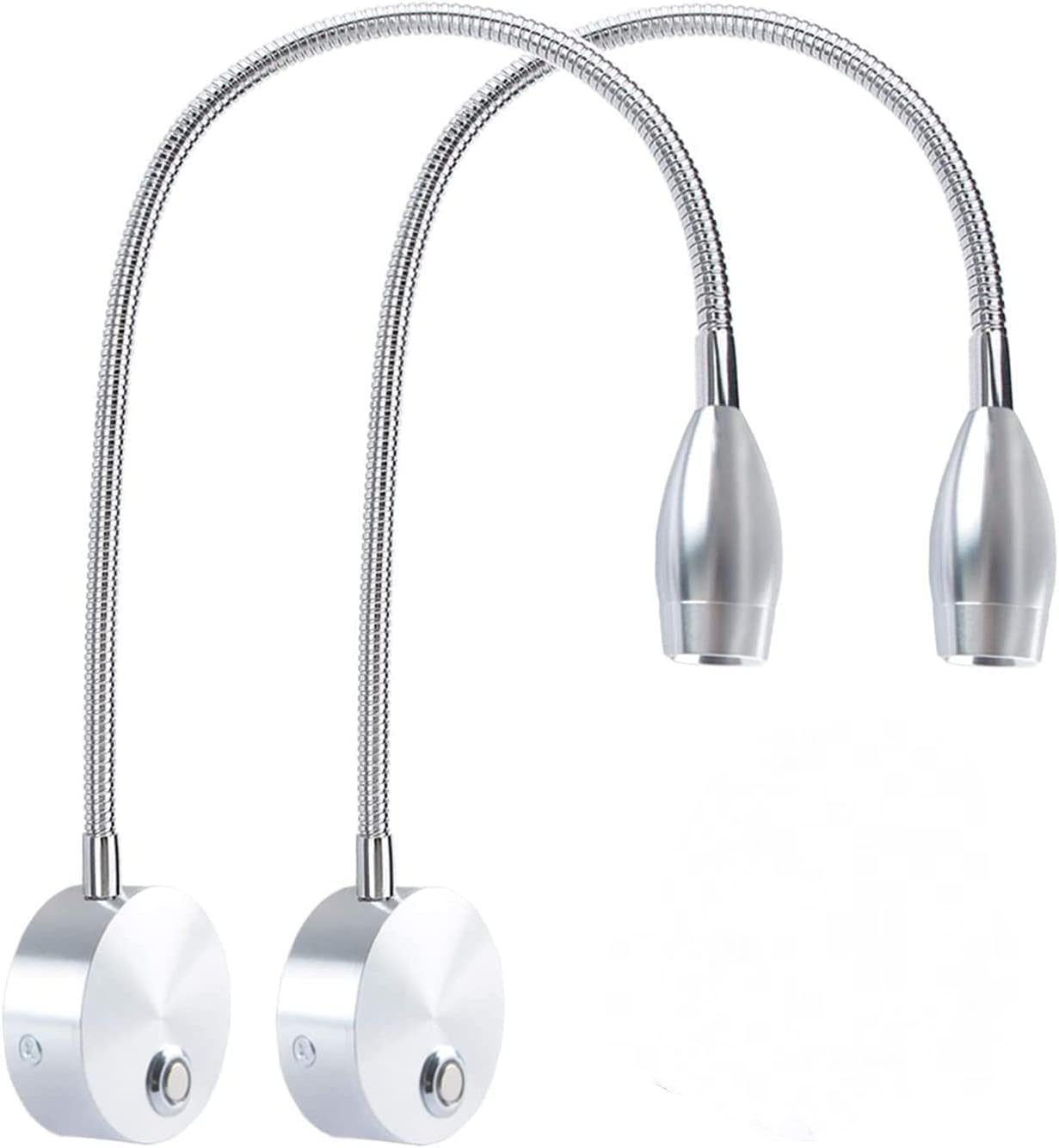 Lampka nocna, lampka do czytania do sypialni, dioda LED 3 W, ściemnialna dotykowo (srebrna, 2 sztuki)