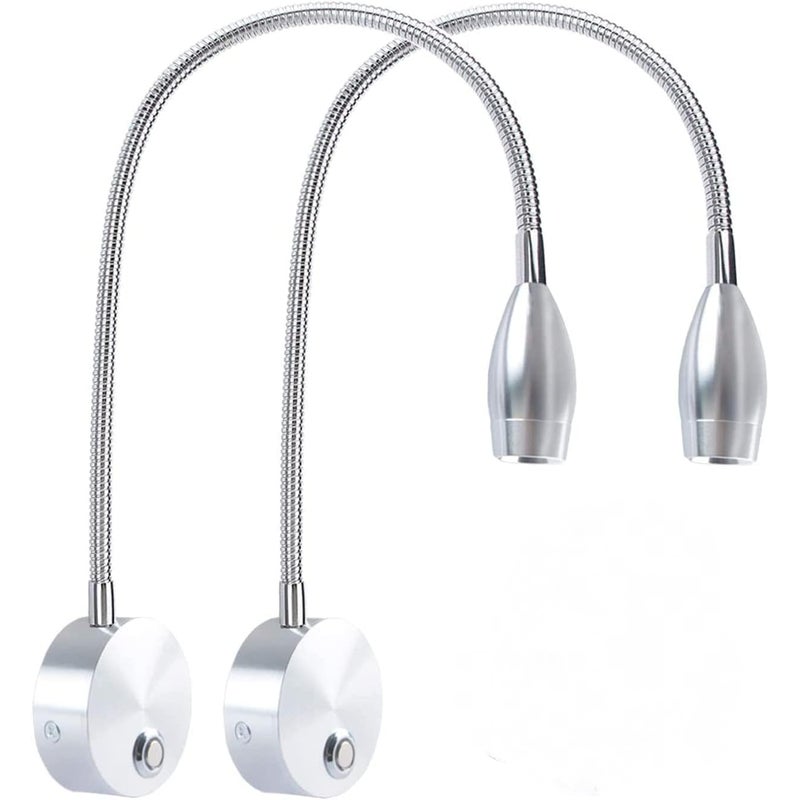 Lampka nocna, lampka do czytania do sypialni, dioda LED 3 W, ściemnialna dotykowo (srebrna, 2 sztuki)