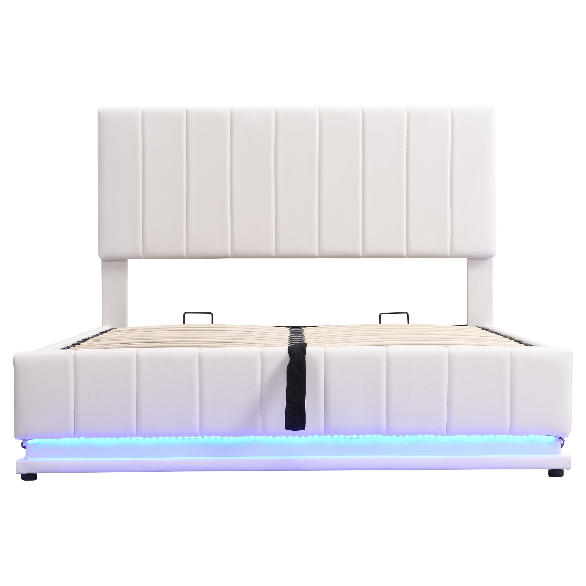Łóżko z ekoskóry z LED + stelaż na listwy + regulowane wezgłowie - 140x200cm - Białe - 3