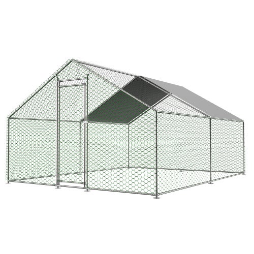 Enclos Extérieur Pour Poules 4x1m - Métal + Toit Solaire - Porte Verrouillée - Pour Volailles, Lapins