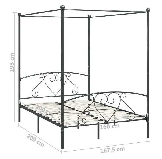 Lit à baldaquin métal gris Tommy 160x200 cm - 5