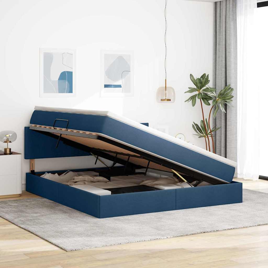Lit avec rangement et matelas bleu 180 x 200 cm en velours - 4