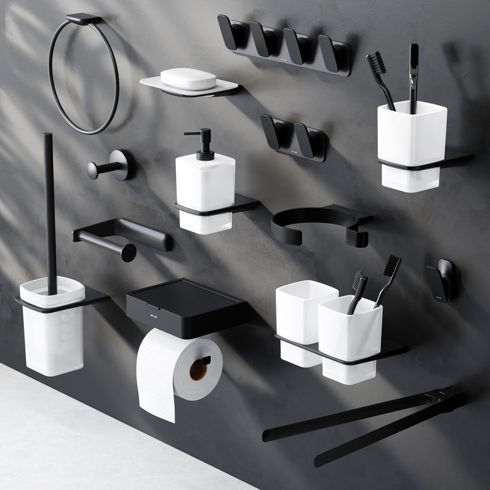 AM.PM Gobelet double verre avec support mural, Noir - 3