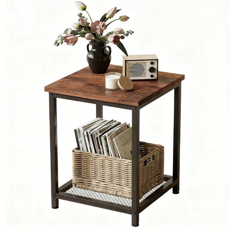 Stolik kawowy kwadratowy pomocniczy boczny z półką retro loft 55 cm