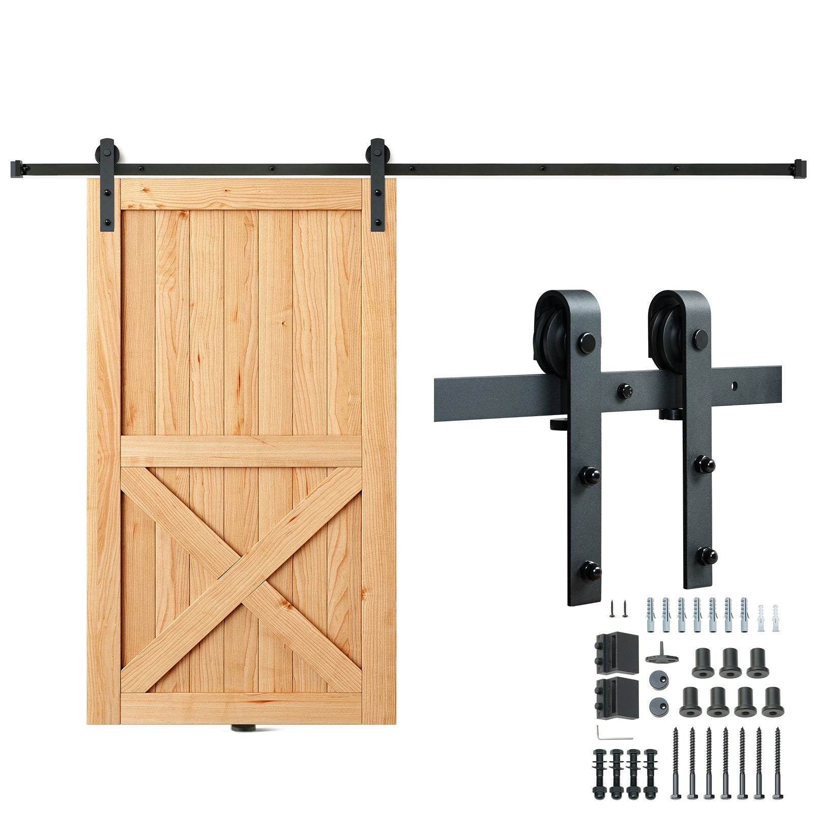 Kit Herramientas Puerta Corrediza SucceBuy 8 Pies,Riel Robusto 330 lb para Puerta Simple,Compatible con Paneles 3,7-4,3 Pies,Polea en J Silenciosa - 3