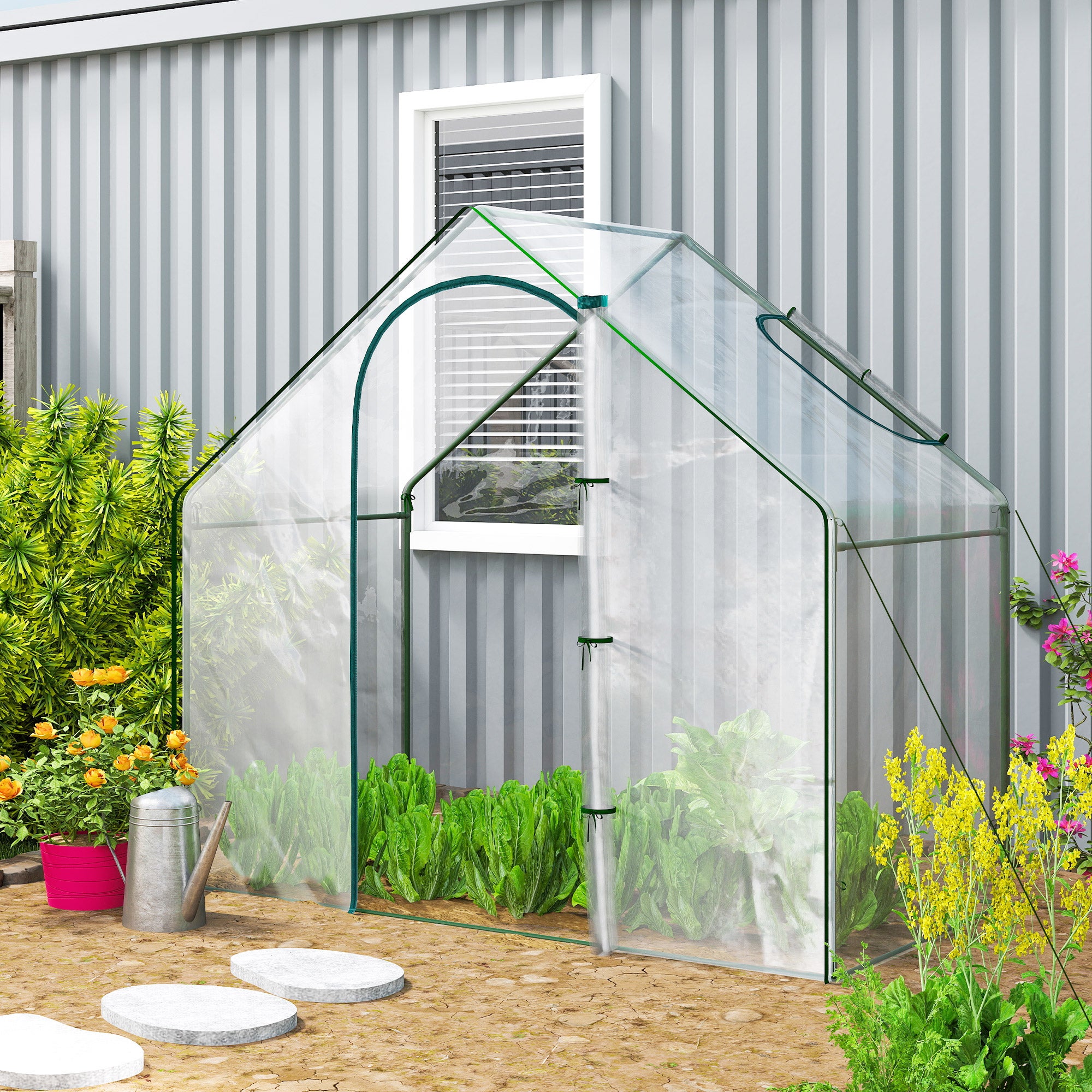Serre de jardin - Outsunny - PVC serre balcon bâche renforcée porte zippée légumes - acier - 180x100x168cm - transparent vert - 8
