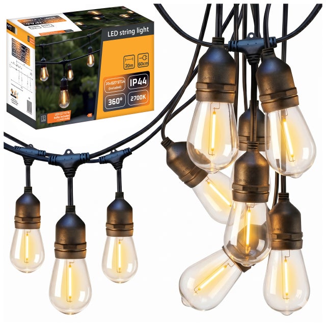 Girlanda ogrodowa świetlna 20m z żarówkami 20x LED E27 zewnętrzna 2700K ciepła biel MasterLED