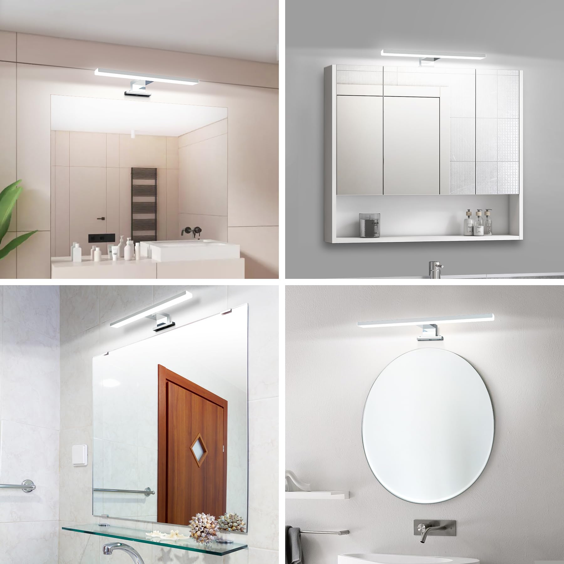 Lampe LED pour miroir de salle de bain, en acier inoxydable, étanche, sans scintillement, lumière pour armoire de salle de bain, 220V, lumière neutre - 7