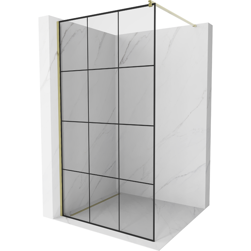 Mexen Kioto ścianka prysznicowa Walk-in 100 x 200 cm, czarna kratka 8 mm, złota - 800-100-101-50-77