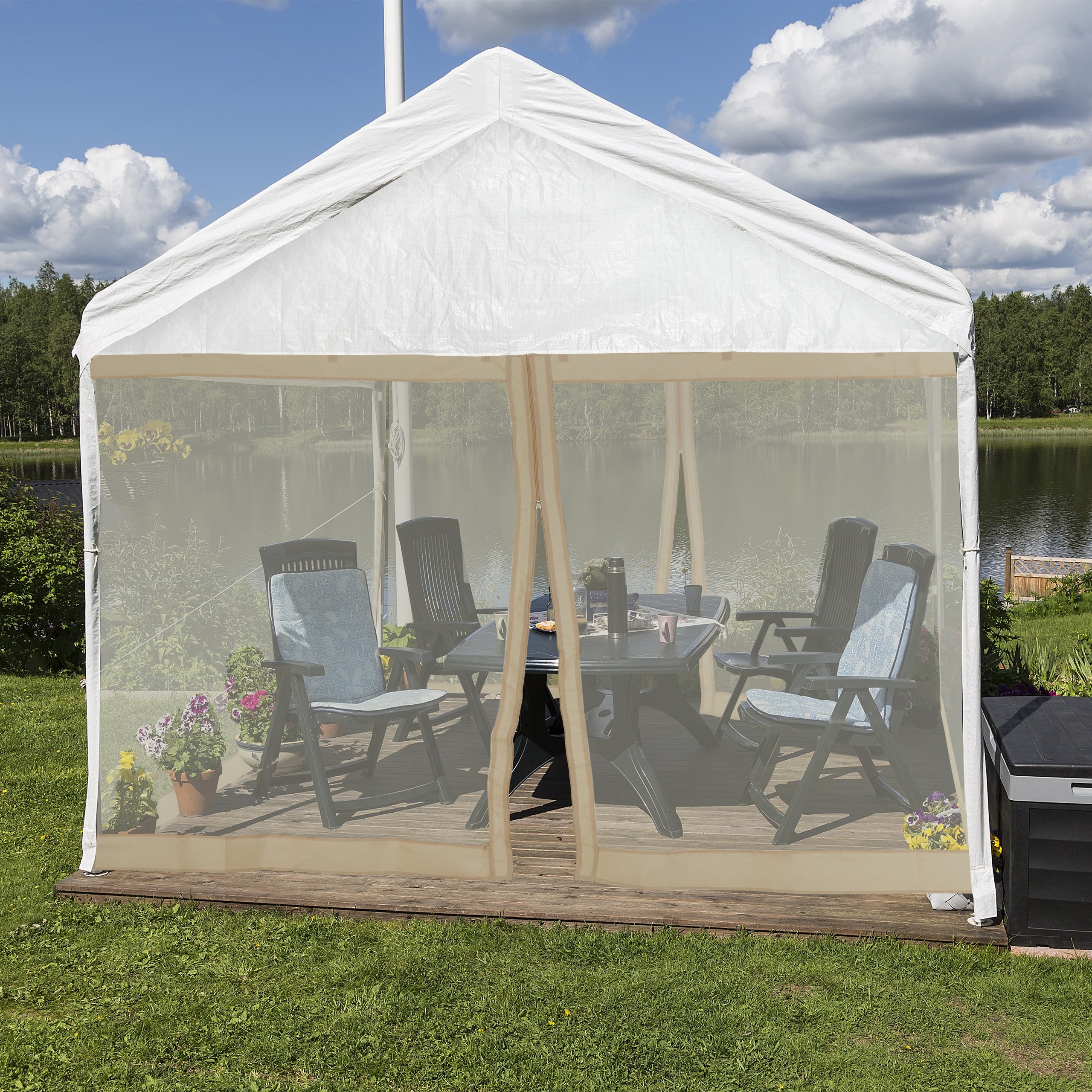 Relaxdays Zanzariera Per Gazebo 3x3 M - 2 Pareti Laterali Con Cerniere, Nastro A Strappo E Rete Antinsetti, Nero
