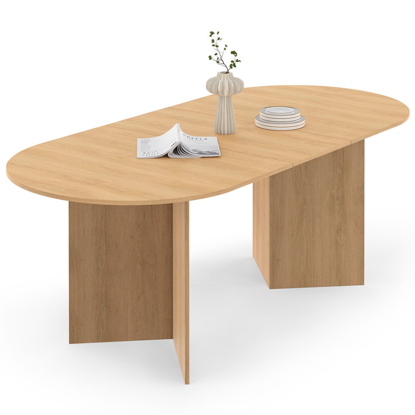 Table à manger extensible ovale MARTHE 6 -10 personnes bois façon hêtre 160-200 cm - 2