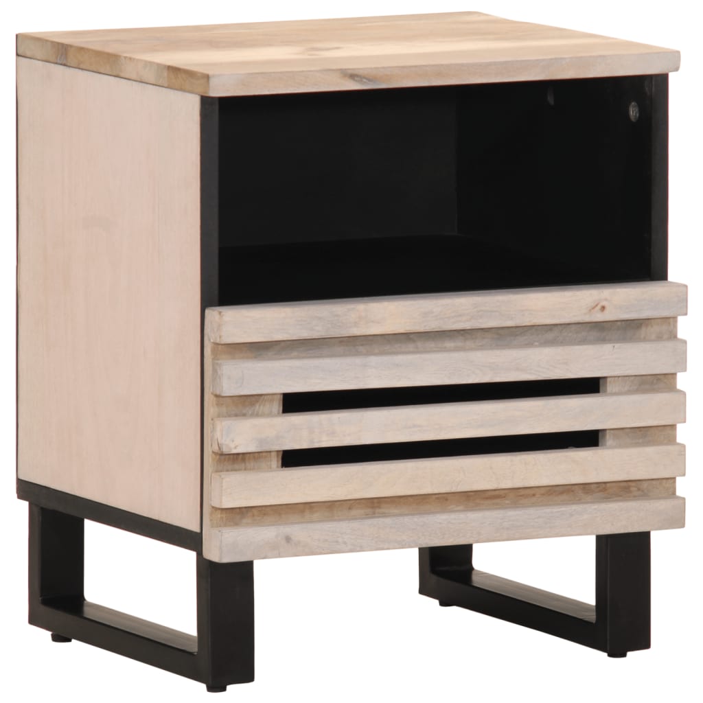 Szafka nocna vidaXL z drewna mango masywnego bielonego 40x34x46 cm z szufladą