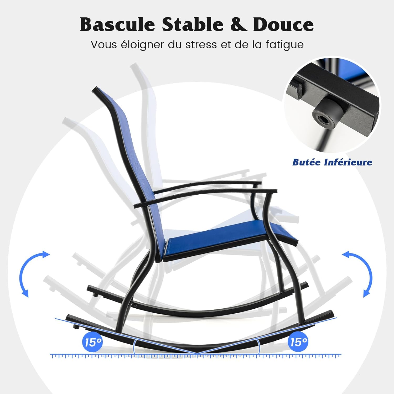 Sedia a Dondolo da Giardino con Braccioli Sdraio da Giardino Ergonomica Poltrona a Giardino Seduta Traspirante per Interno ed Esterno da Campe - 7