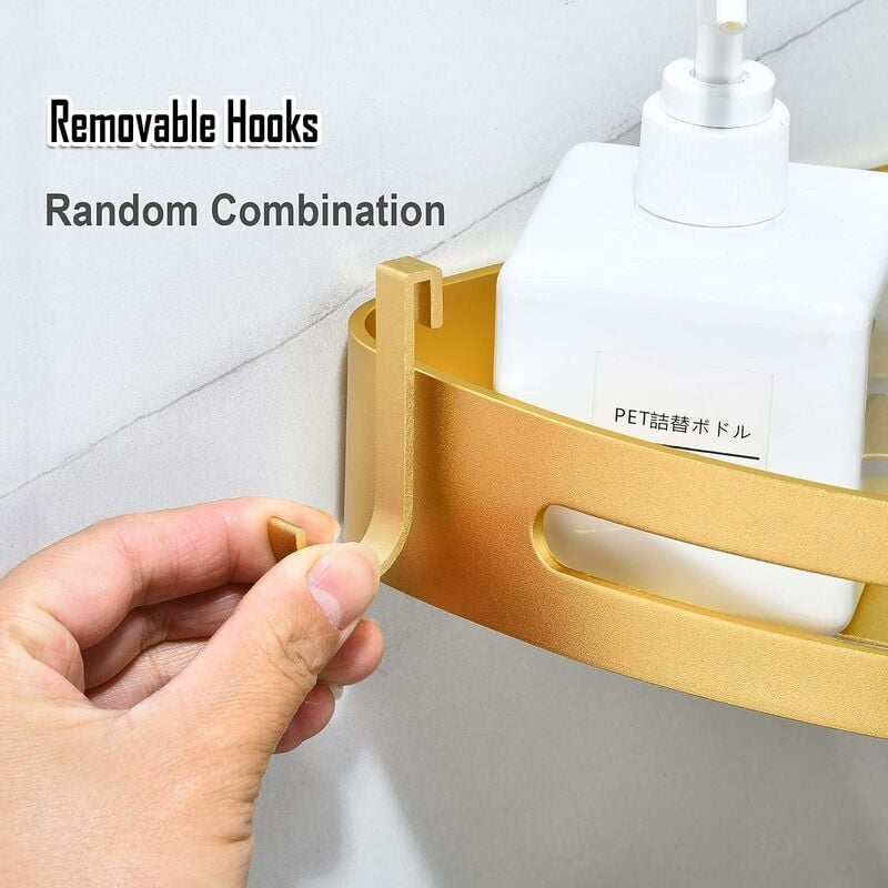 Étagère Douche Sans Perçage Etagere Angle Salle de BainTablette Salle de Bain Starlight (Or Sable Brillant,2 Niveaux) - 4