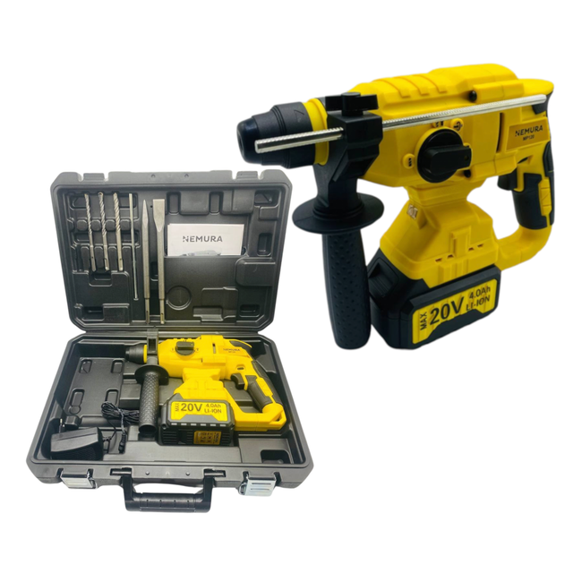 Marteau Perforateur sans fil 20V NEMURA + Batterie 4Ah + Chargeur Rapide + Mallette de rangement