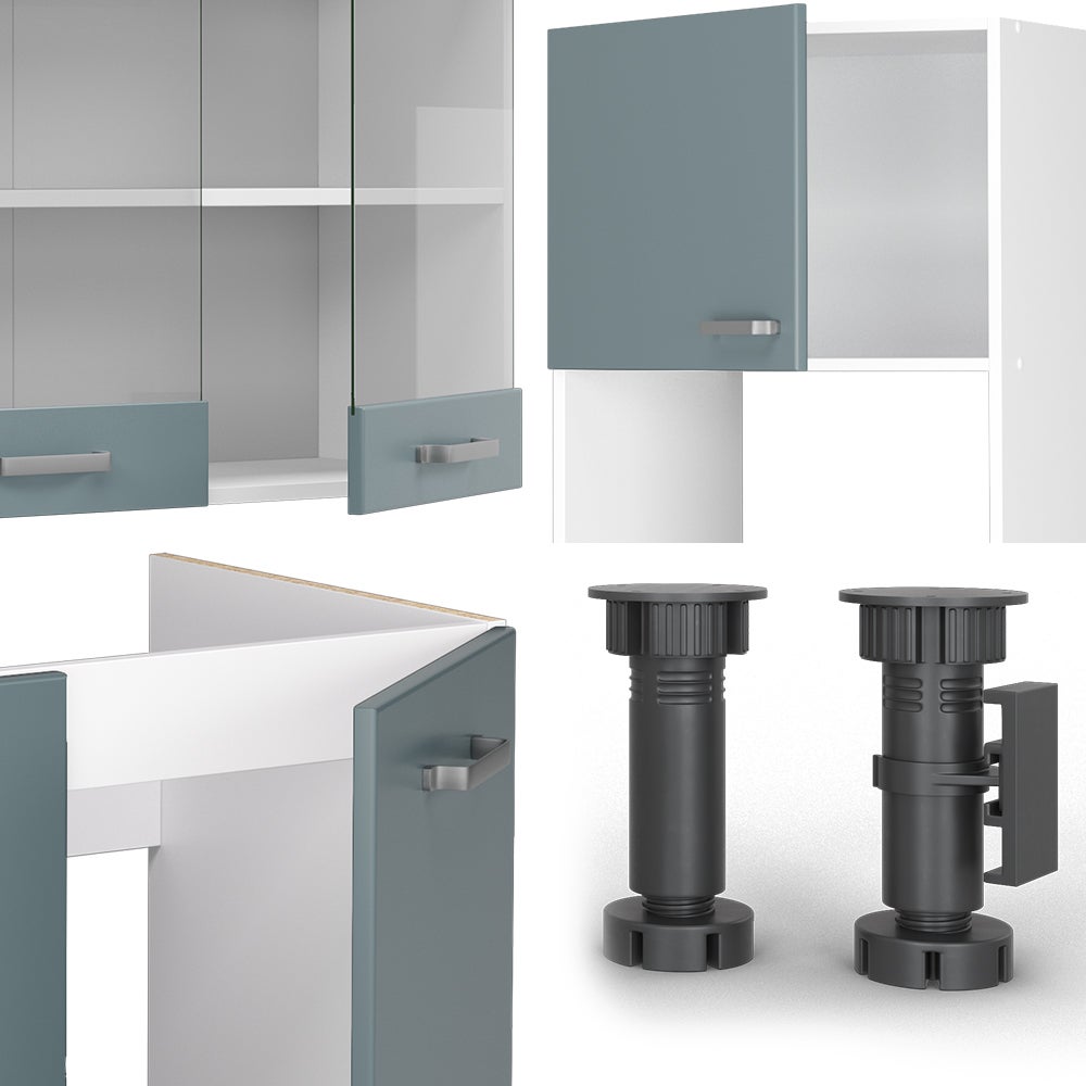 Vicco Cuisine en angle R-Line, Bleu-gris/Blanc, 247 x 237 cm, PT Chêne - 7