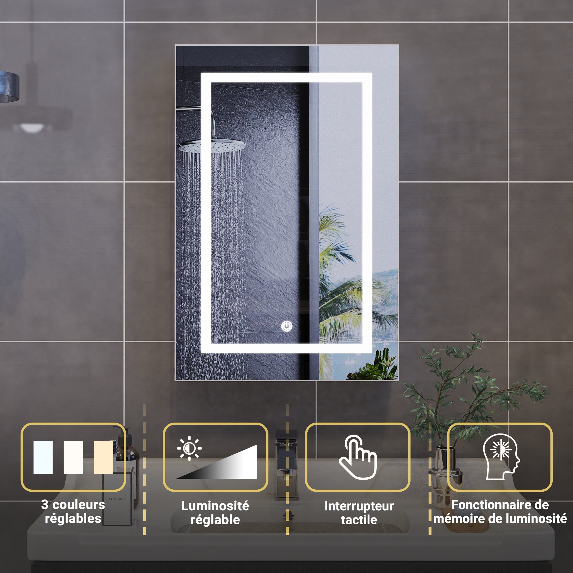Armoire Murale Salle de Bain avec Miroir et LED,Armoire de Toilette Miroir Meuble Salle de Bain avec Rangement et Étagère Réglable,Blanc,50x70x12.5cm - 4