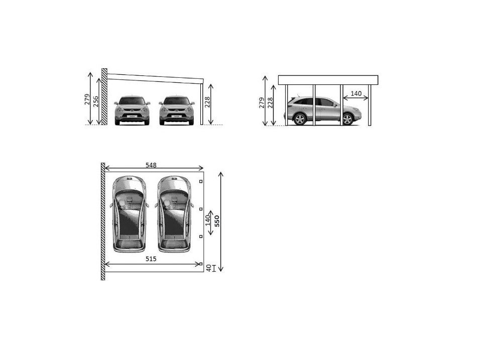Carport Adosse Bois RIVERSIDE - 2 Voitures - 548 x 550 - Abris Voiture - Feutre Bitumeux sur les Voliges - Bandeau de Finition - Toit Plat - 4