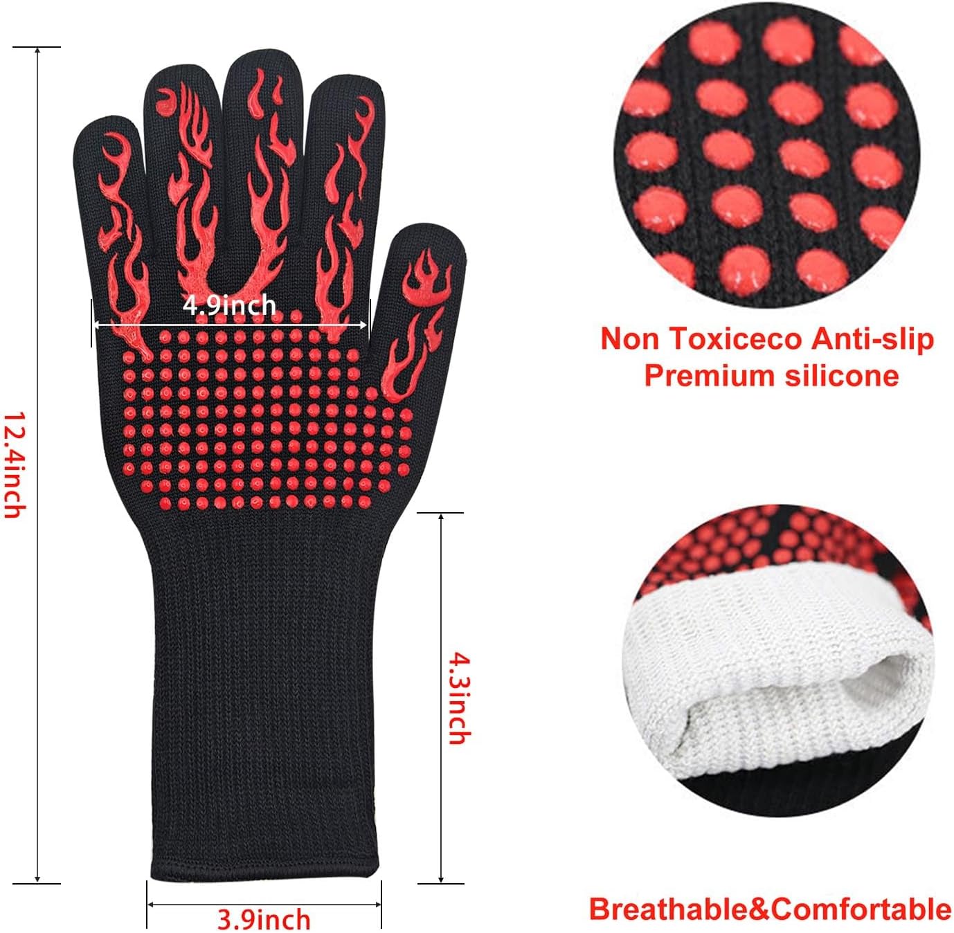 Guanti Da Forno 2 Pezzi - Resistente Al Calore - Cotone E Silicone Antiscivolo - Per Grill E Cucina (Rosso) - Foto 4