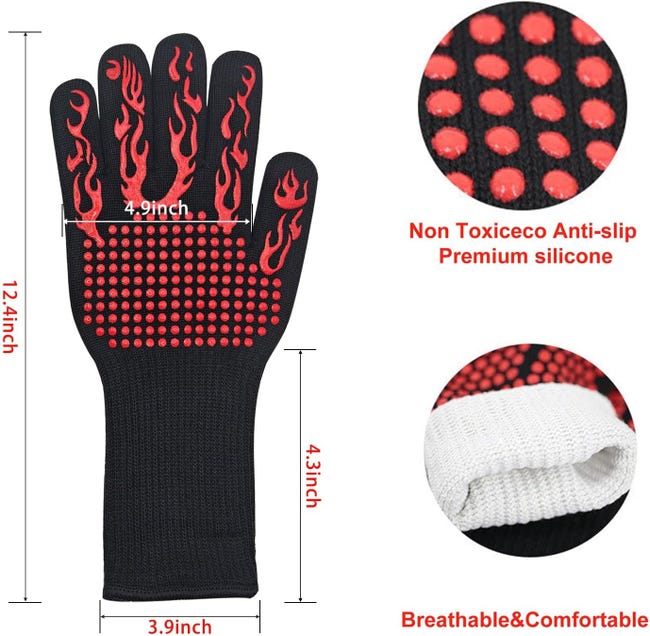 Guanti Da Forno 2 Pezzi - Resistente Al Calore - Cotone E Silicone Antiscivolo - Per Grill E Cucina (Rosso) - Foto 4
