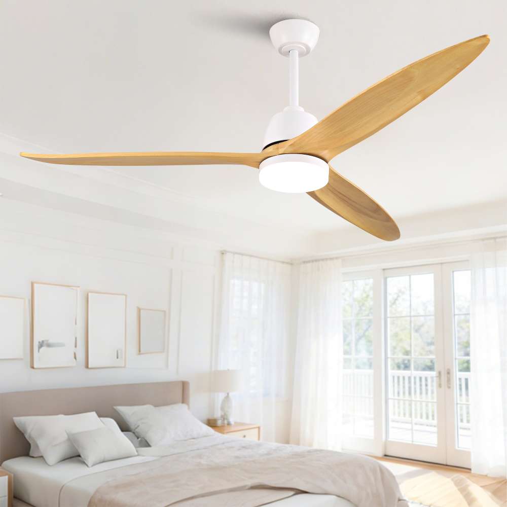 Ventilateur de plafond moderne de 106 cm en bois naturel, moteur DC silencieux, bruit inférieur à 35 dB, installation au plafond, pour salon - 4