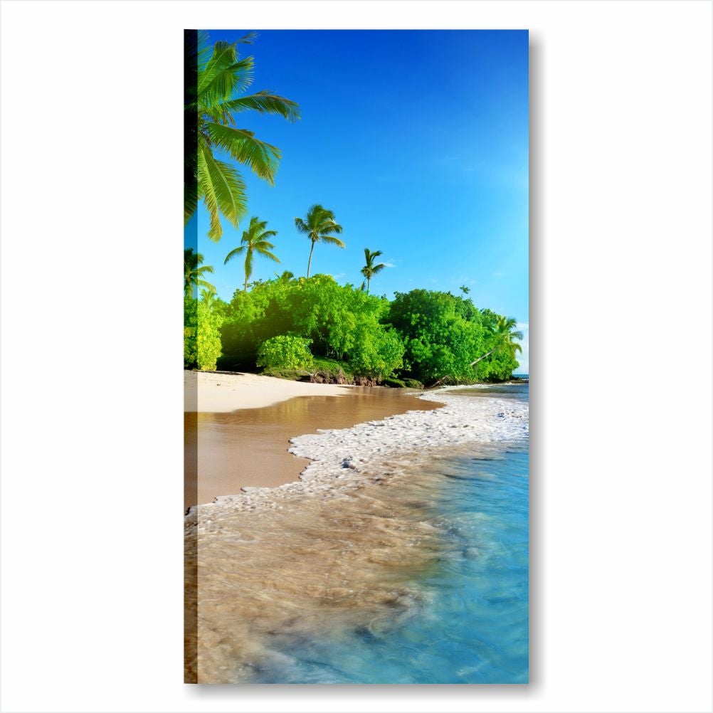 LuxHomeDecor Quadro finestra isola tropicale barche 100x75 cm Stampa su Tela con Telaio in Legno Arredamento Arte Arredo Moderno