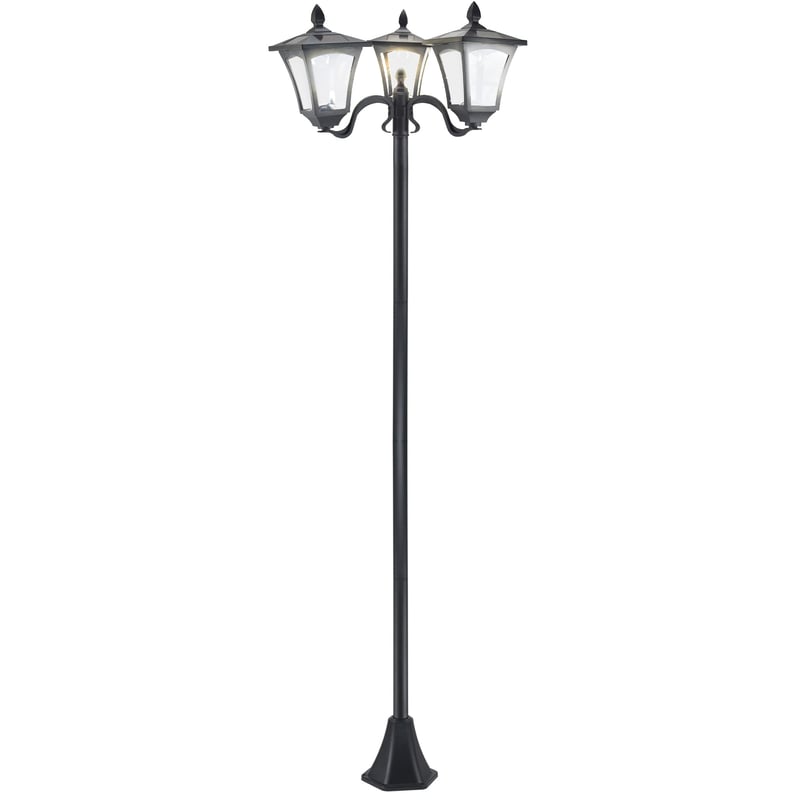 Latarnie ogrodowe solarne z 3 płomieniami LED, 120 lumenów, IP44, czarna stal nierdzewna, oświetlenie zewnętrzne, 51,5 x 47 x 182,5 cm
