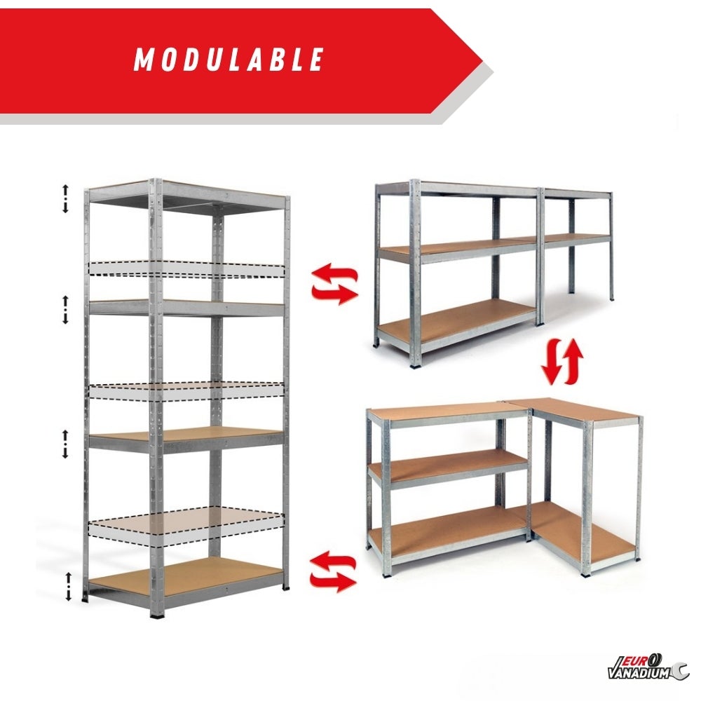 Double Étagère charges lourde 160 x 80 cm - 640 kg - 8 plateaux - Acier galvanisé - 30 cm - Gris - 6