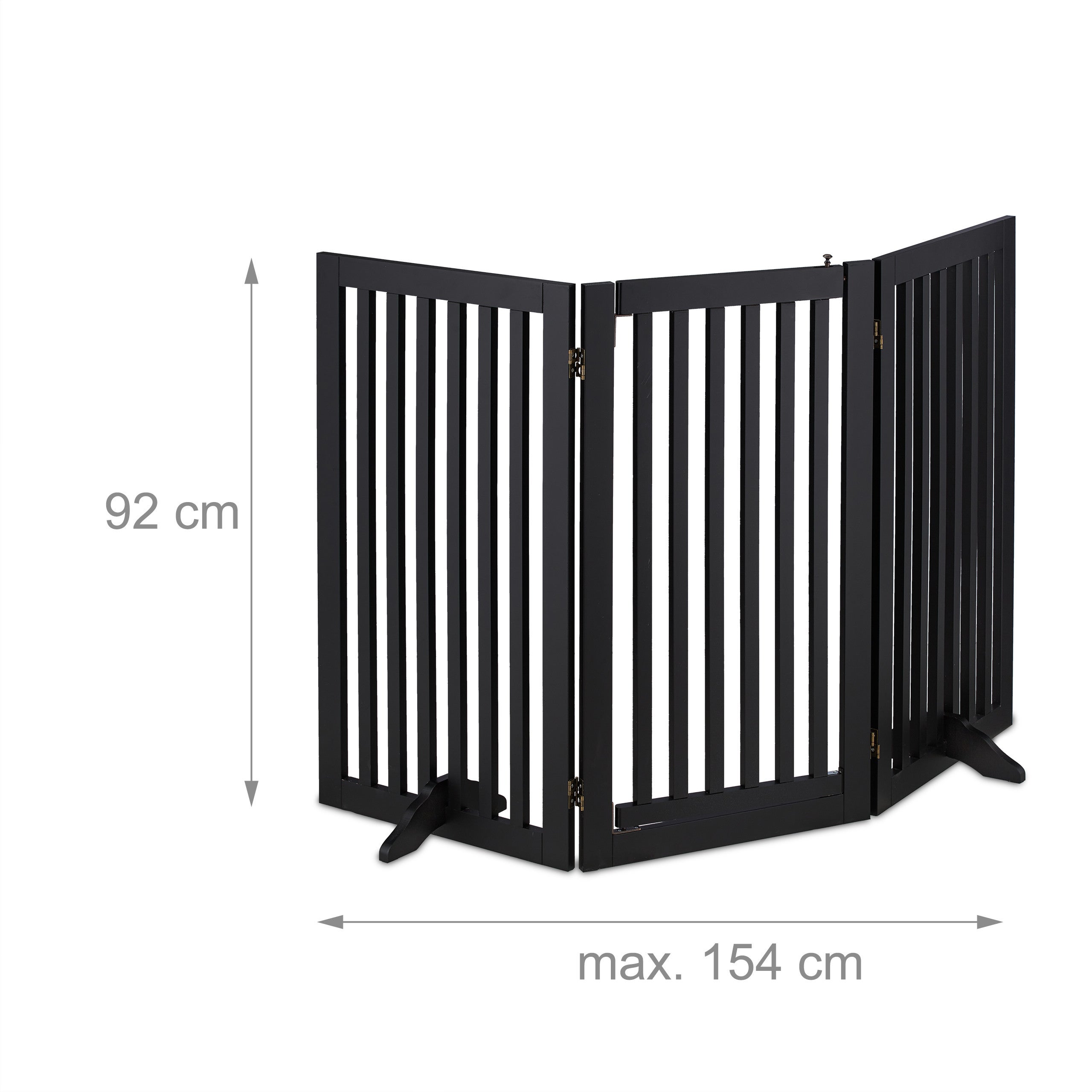 Barrière de sécurité pour chiens à 3 panneaux, pliable et autoportante, avec porte et pieds, en MDF noir, 92 x 154 x 30 cm, Relaxdays - 4