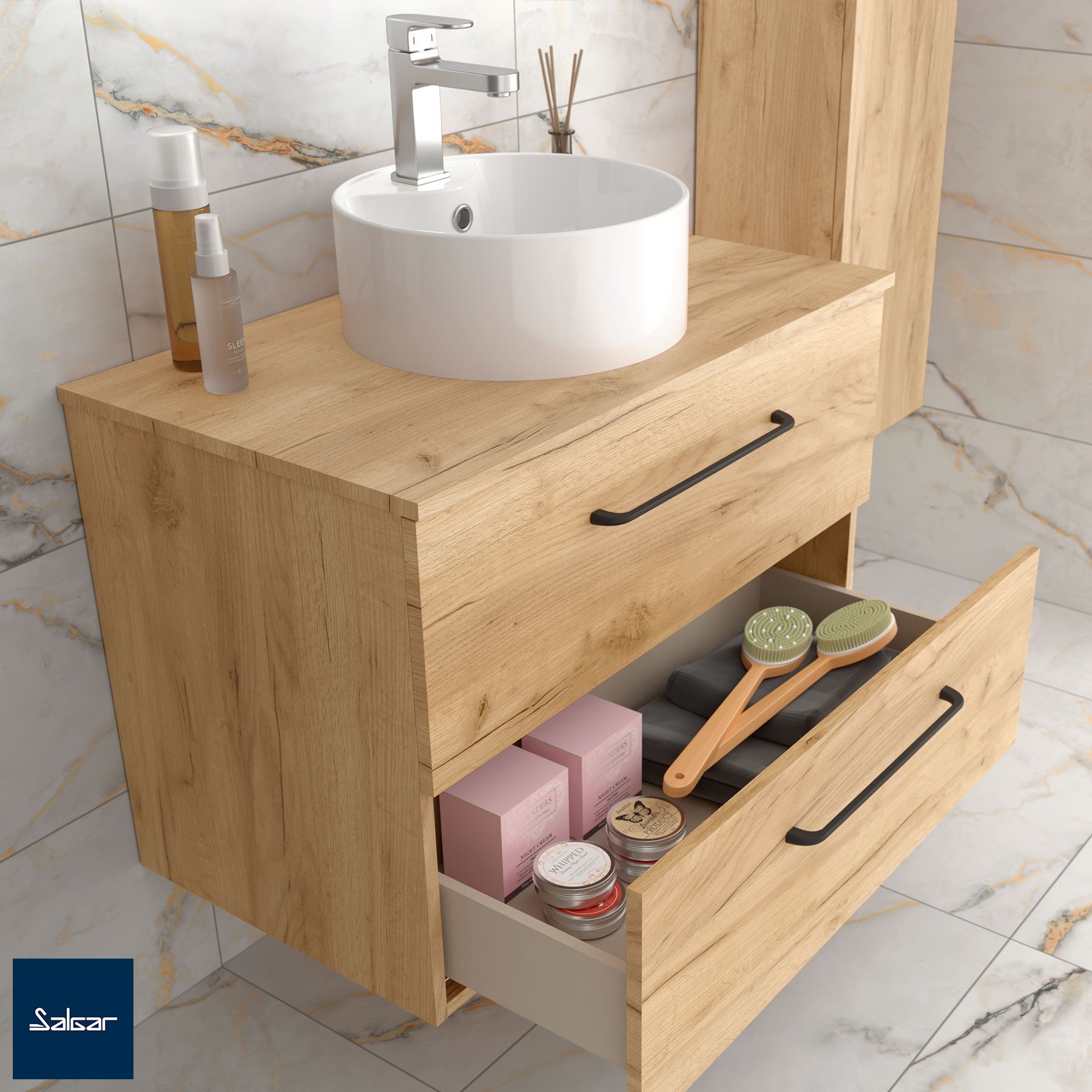 Meuble de salle de bain MORAI 120cm Chêne | Vasque à poser - 5