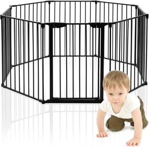 8 Pcs Barrieres de Securite Extensible a Pression Grill DIY Protection pour Bebe Animaux Cheminee Escalier en Fer 500x74,5cm (Noir)