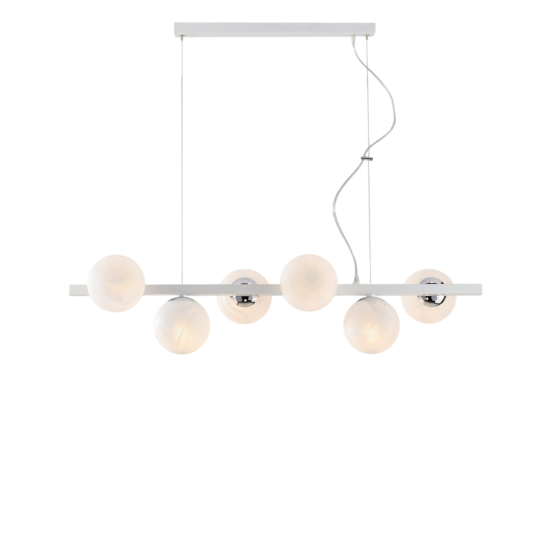 Lampa wisząca Adrian z lakierowanego na biało żelaza i chromu, 6 lamp, dł. 101 x 30, BL278-6-BCO