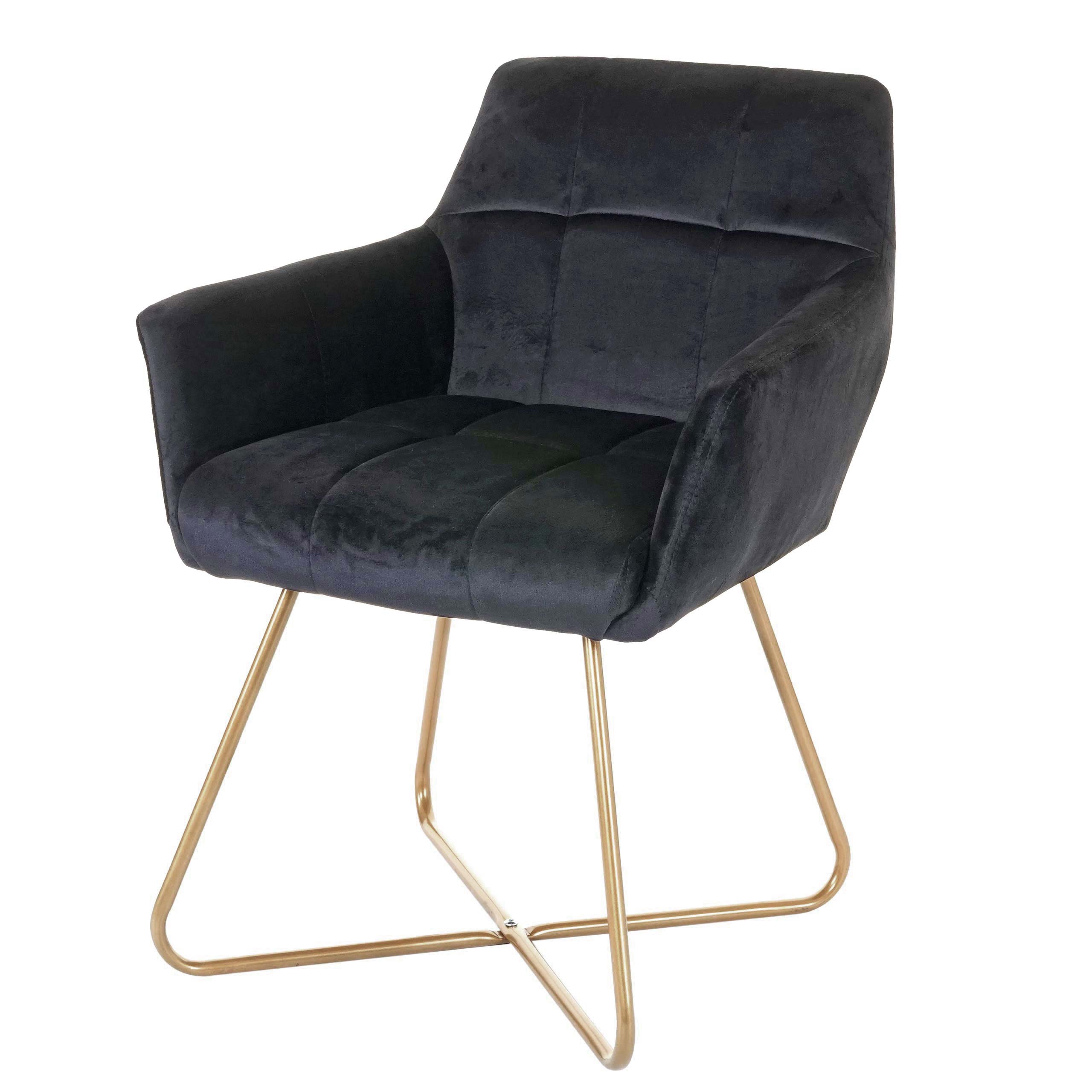 Krzesło do jadalni HWC-F37, krzesło kuchenne, retro design aksamitne złote nóżki ~ czarny