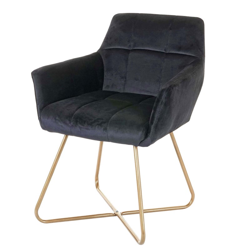 Krzesło do jadalni HWC-F37, krzesło kuchenne, retro design aksamitne złote nóżki ~ czarny